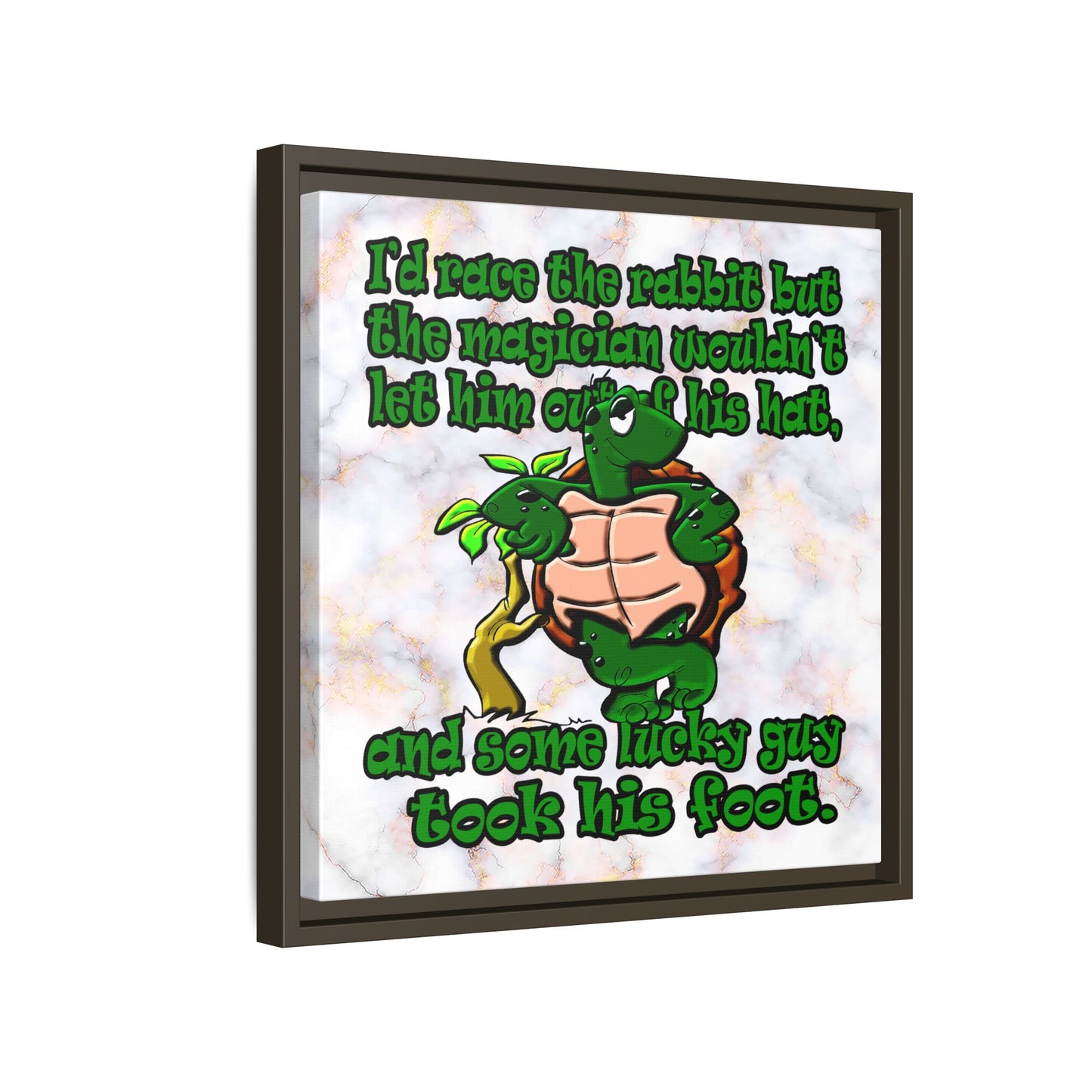 turtle race - framed canvas art (white marble)