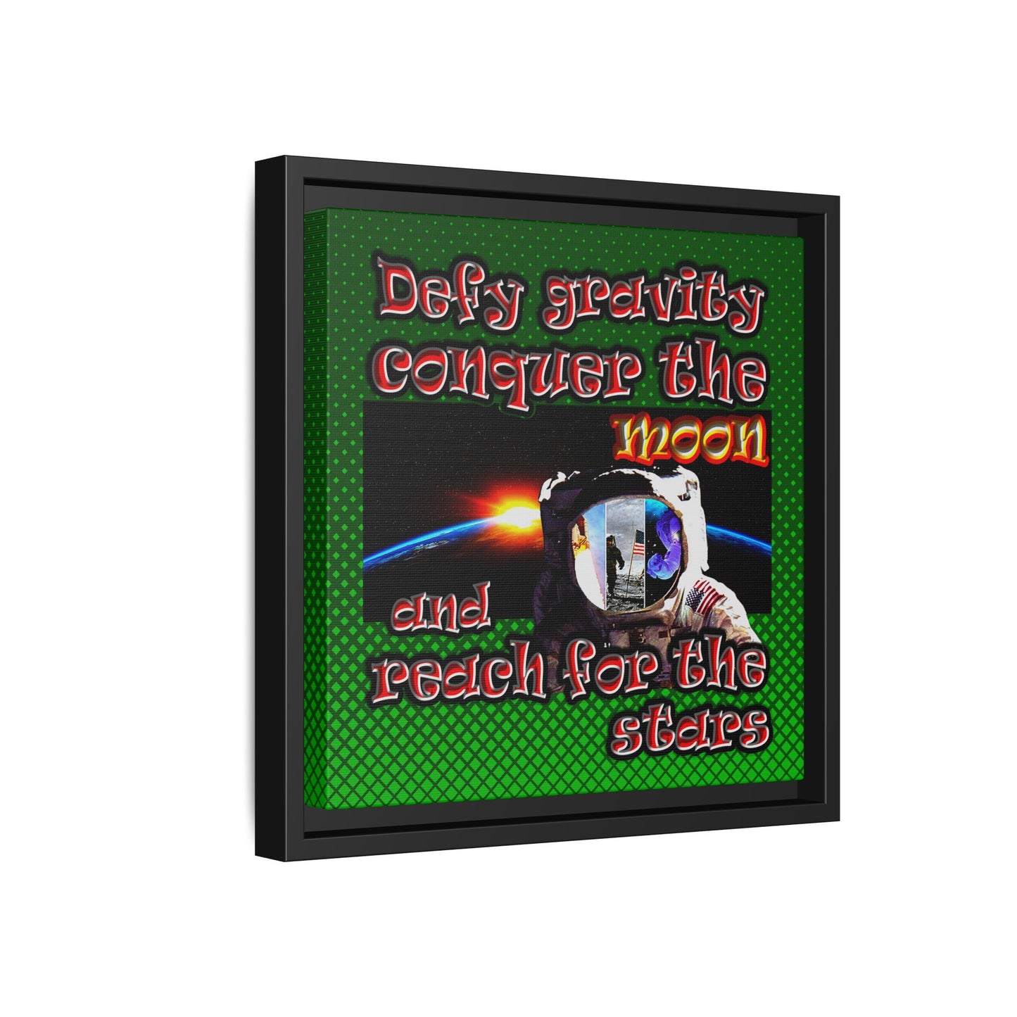 defy conquer reach - framed canvas art (logo green)