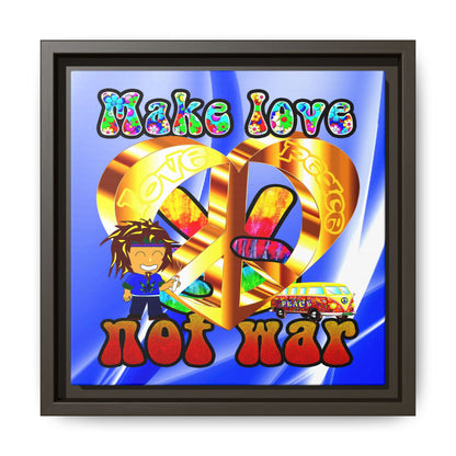 love peace - framed canvas art (blue-white wave)