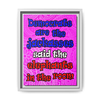 donkeys and elephants - framed canvas art (pink swirl)