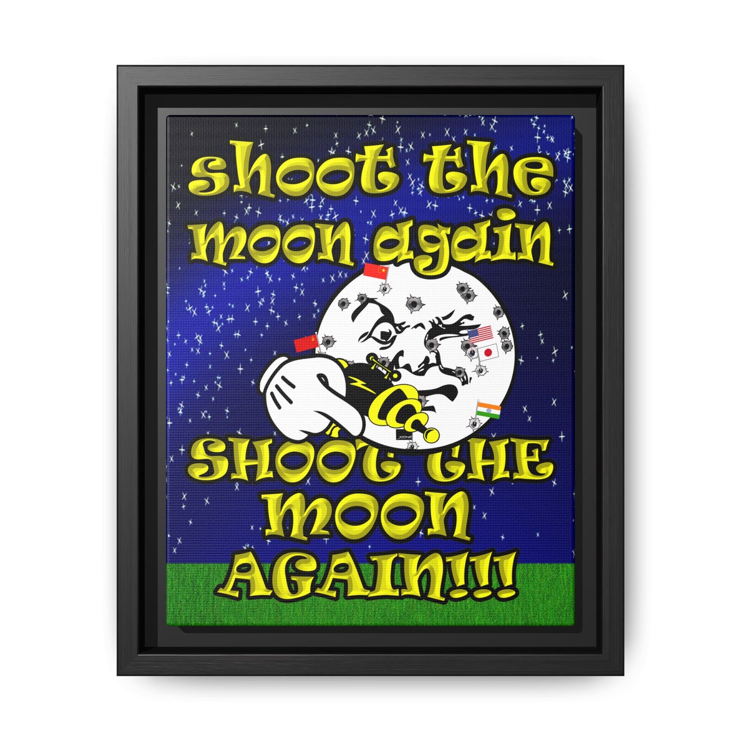shoot the moon again - framed canvas art ('snoops' background)