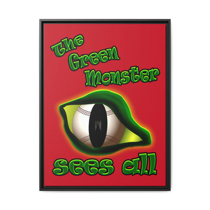 green monster - framed canvas art (dark red)