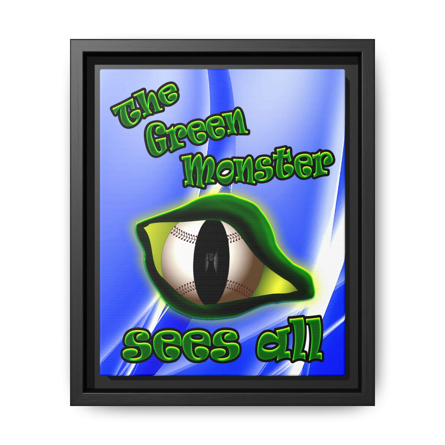 green monster - framed canvas art (blue-white wave)