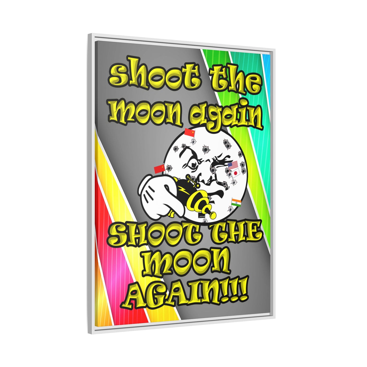 shoot the moon again - framed canvas art (rainbow split)