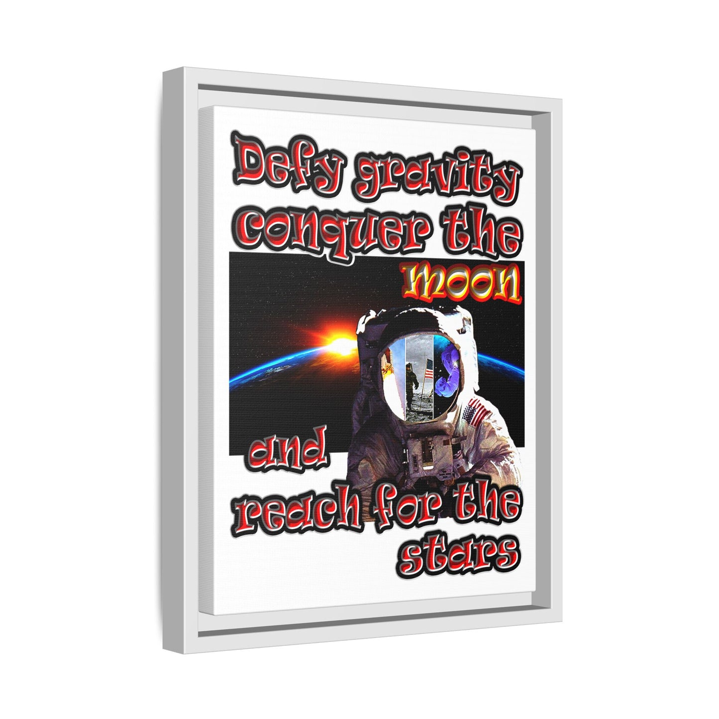 defy conquer reach - framed canvas art (white)