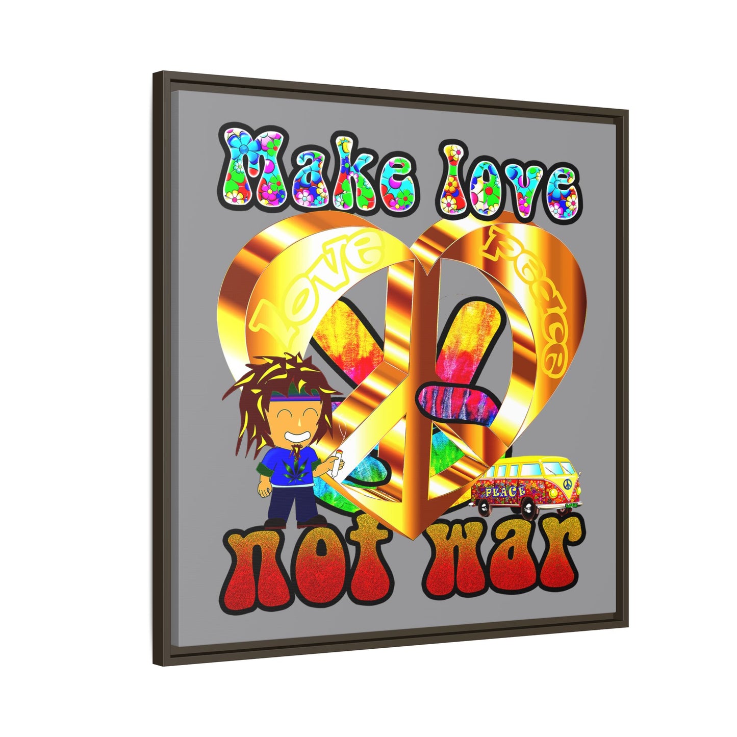 love peace - framed canvas art (grey)