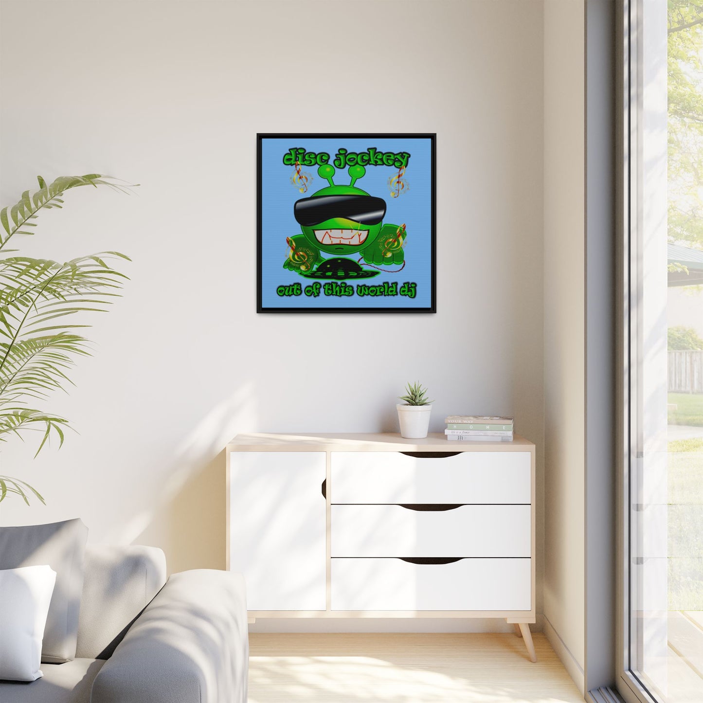 disc jockey - framed canvas art (light blue)