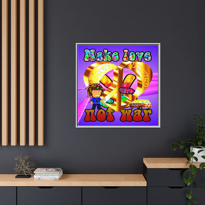 love peace - framed canvas art (purple-pink wave)