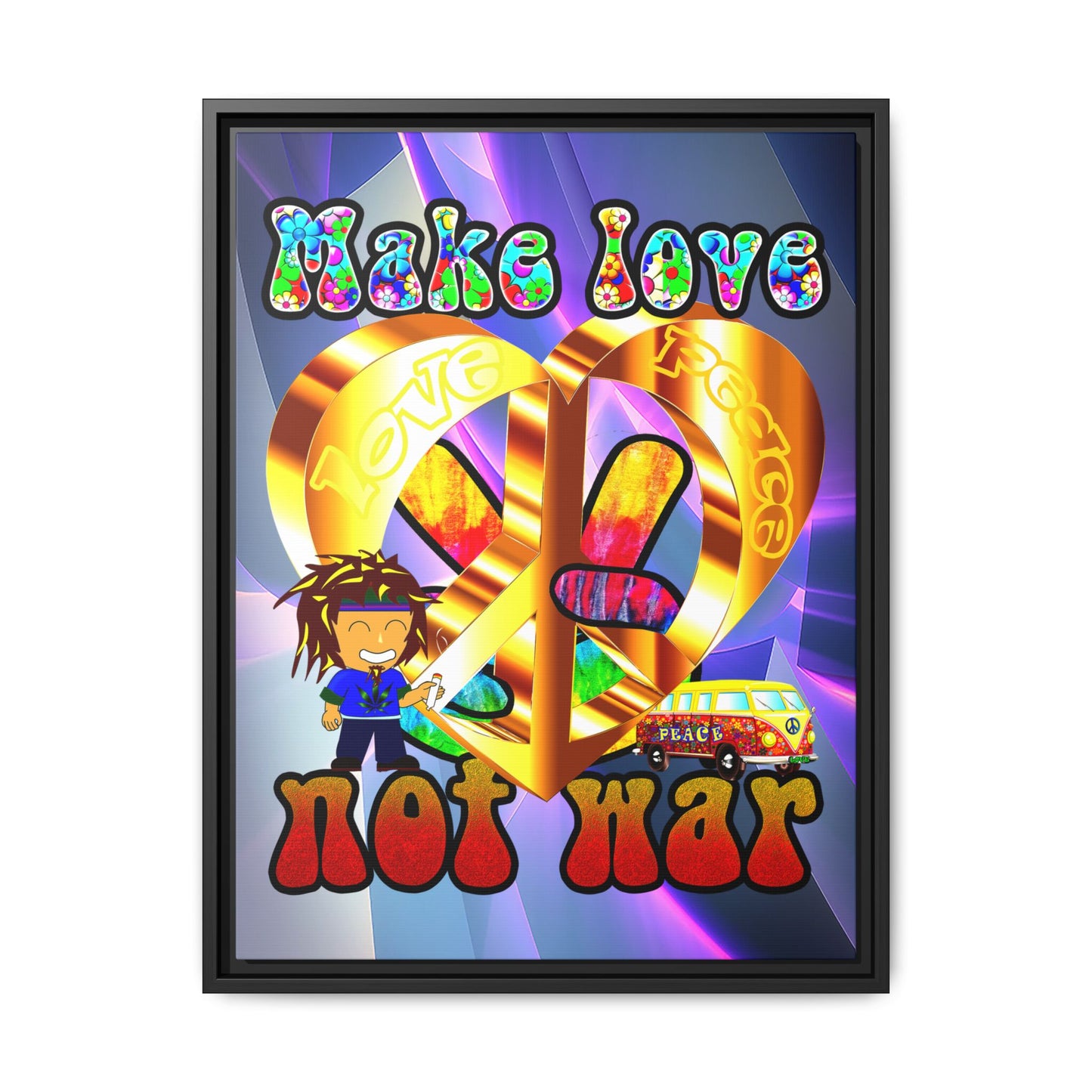 love peace - framed canvas art (grey-pink wave)