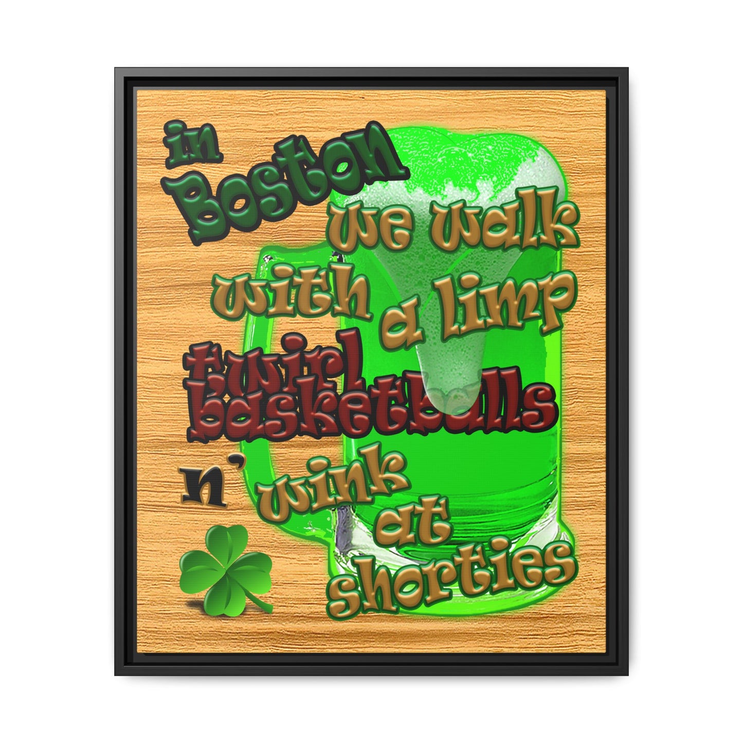 celtics logo - framed canvas art (butterscotch wood finish)