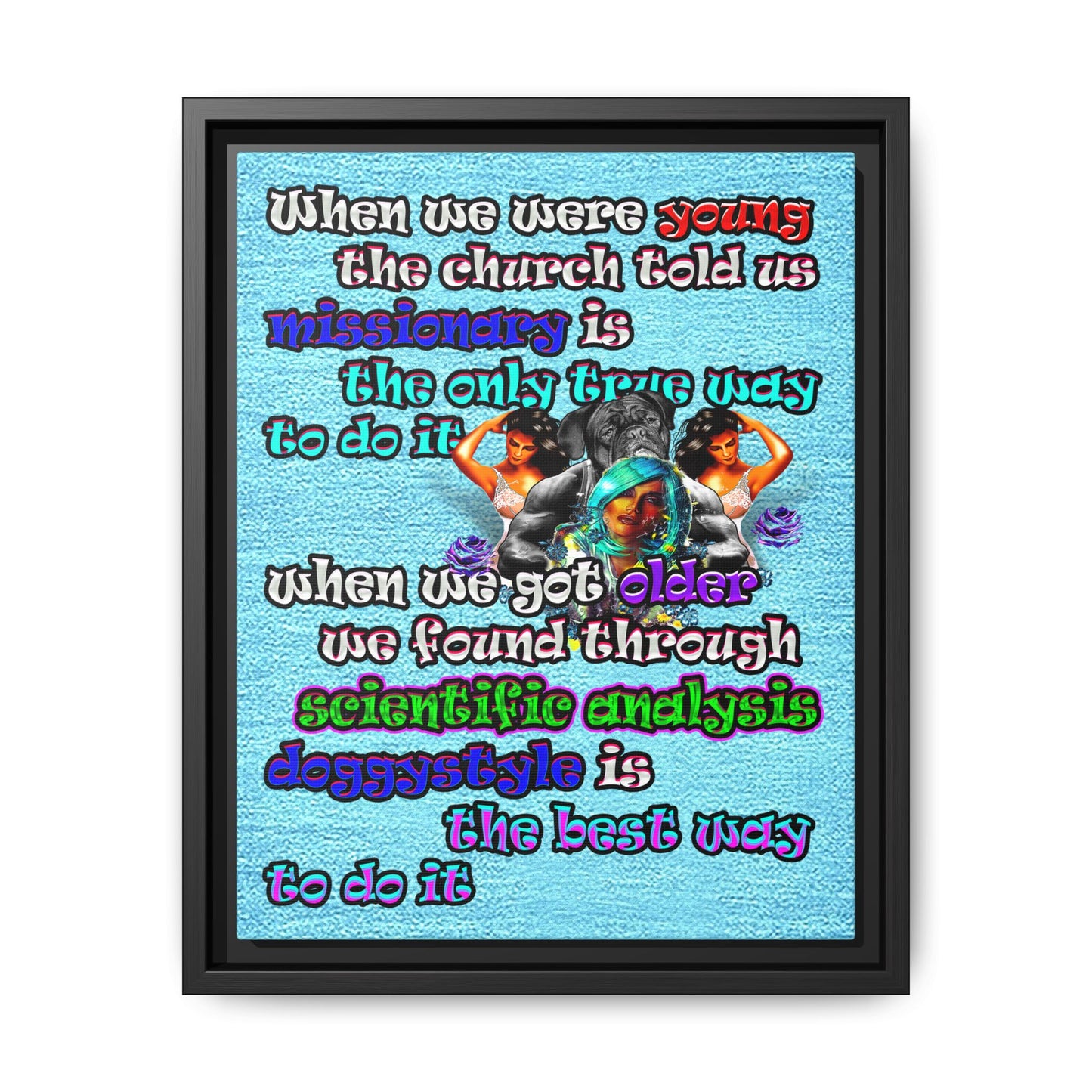 doggystyle - framed canvas art (faded blue)
