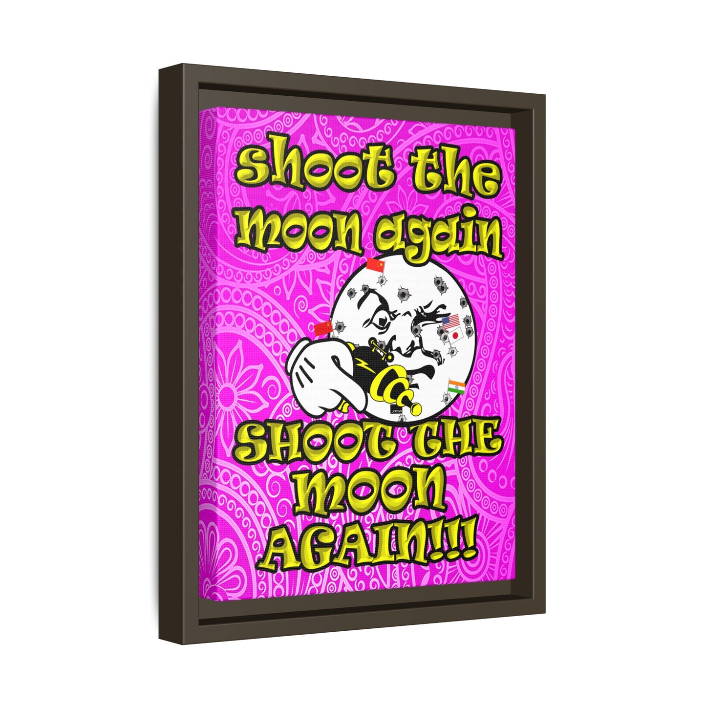 shoot the moon again - framed canvas art (pink swirl)