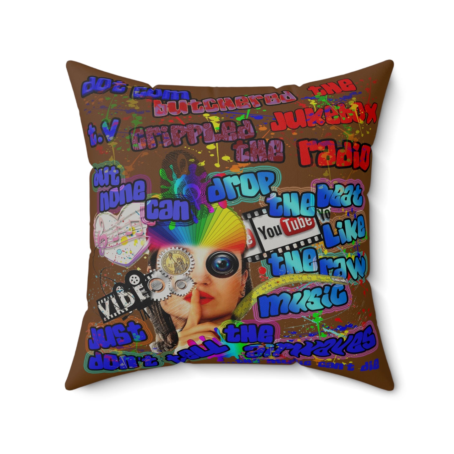 drop the beat - Faux Suede Square Pillow - (brown)