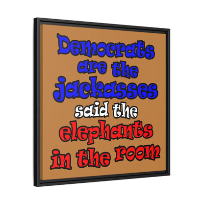 donkeys and elephants - framed canvas art (light brown)