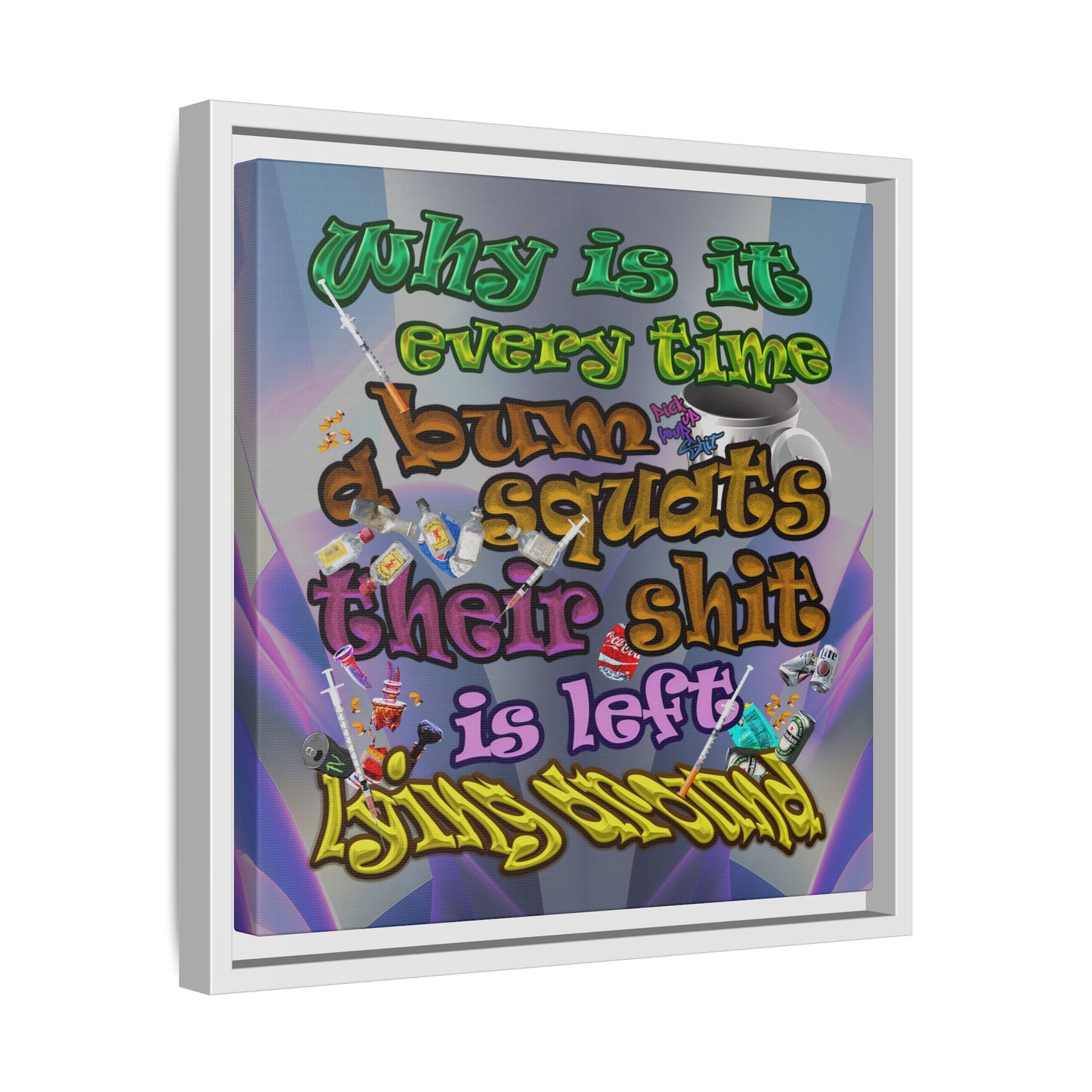 the bum's shit - framed canvas art (grey-pink wave)