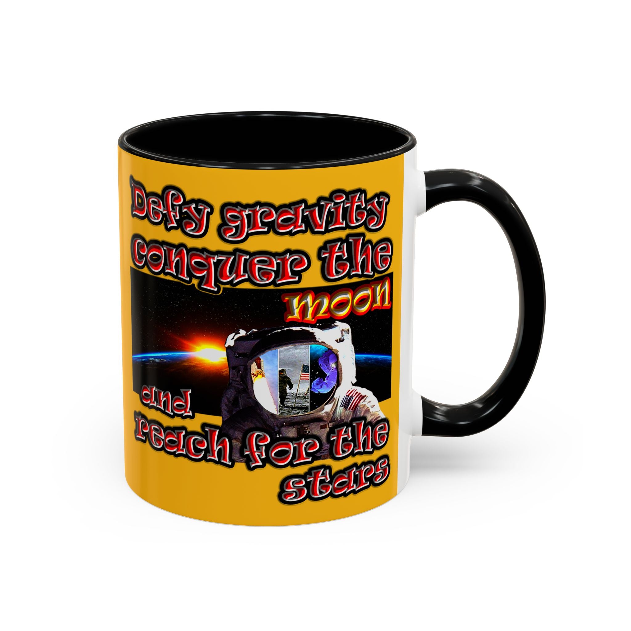 defy conquer reach - Accent Mug (yellow)