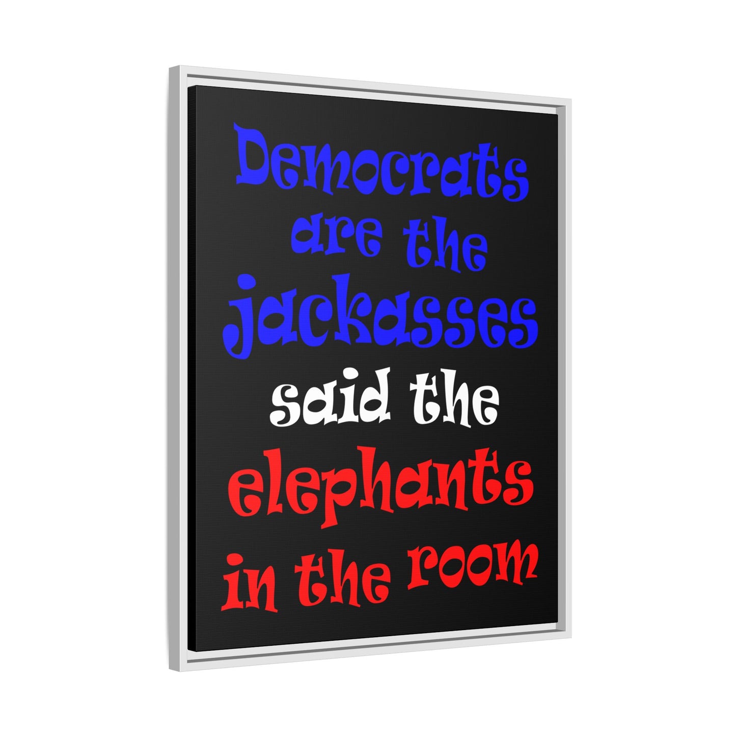 donkeys and elephants - framed canvas art (black)