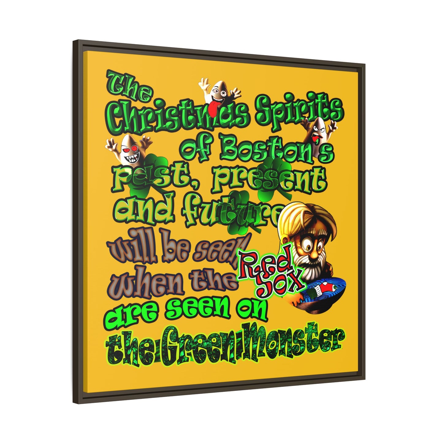 christmas spirits of boston - framed canvas art (yellow)