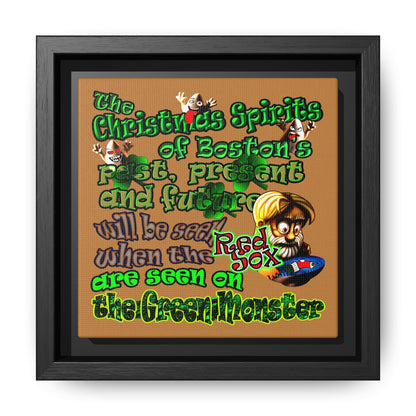 christmas spirits of boston - framed canvas art (light brown)