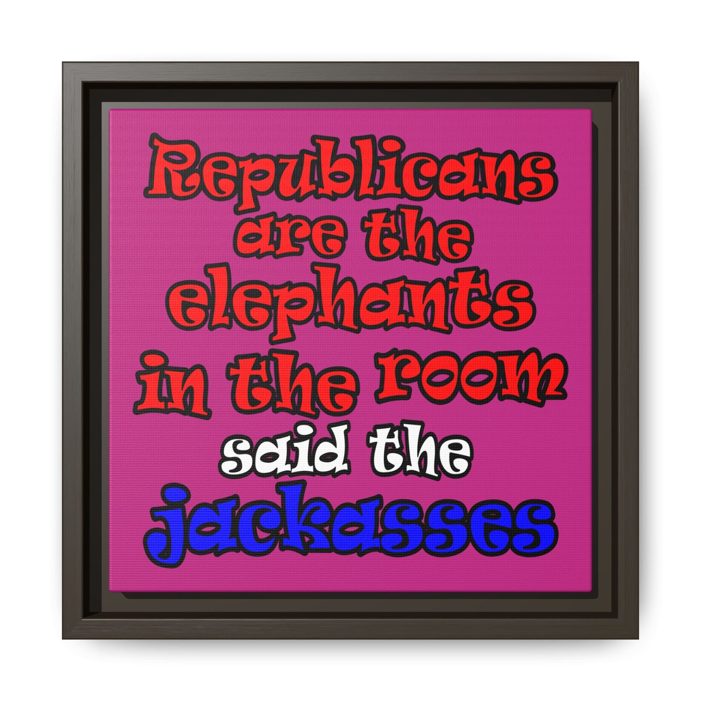 donkeys and elephants - framed canvas art (pink)