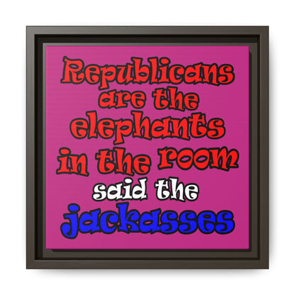 donkeys and elephants - framed canvas art (pink)