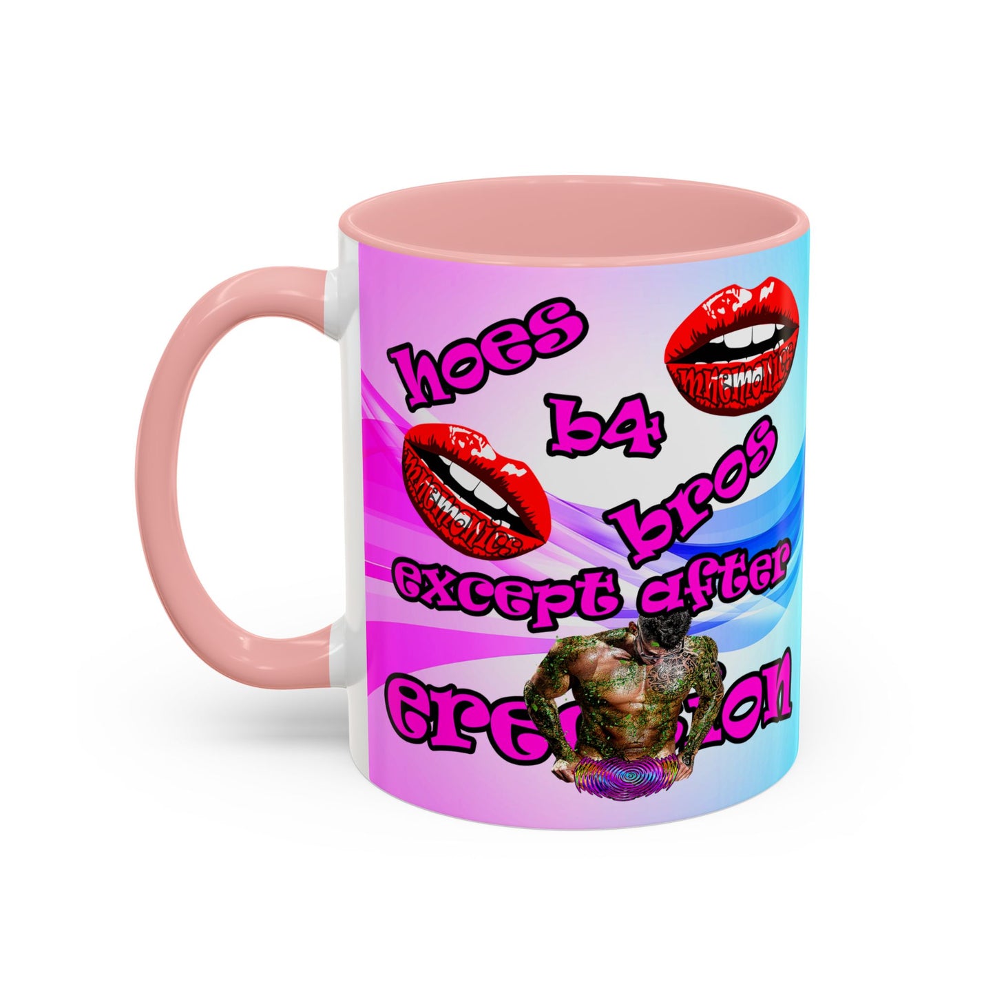 hoes b4 bros - Accent Mug (light blue-pink wave)