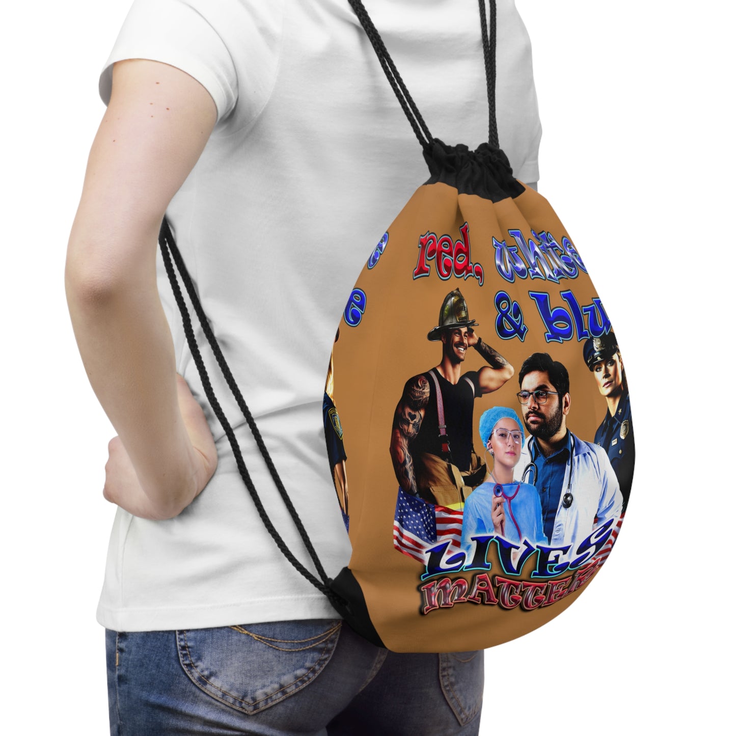 rw&b lives matter - Drawstring Bag (light brown)