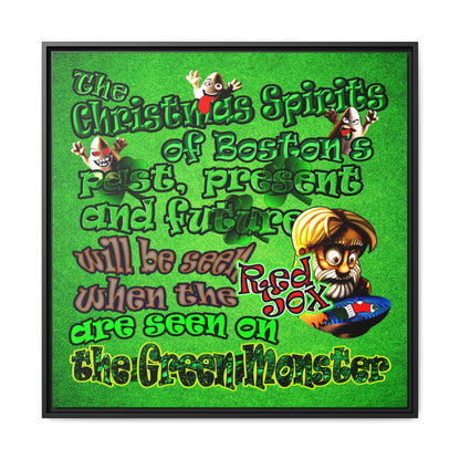 christmas spirits of boston - framed canvas art (green turf)