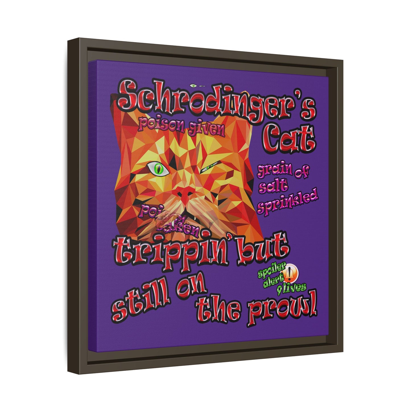 schrodinger's cat - framed canvas art (purple)