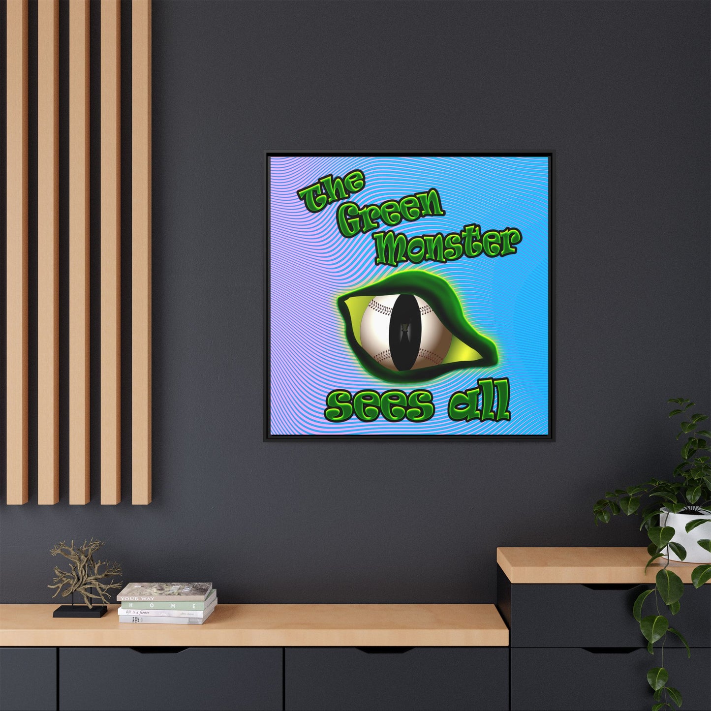 green monster - framed canvas art (light blue-purple wave)