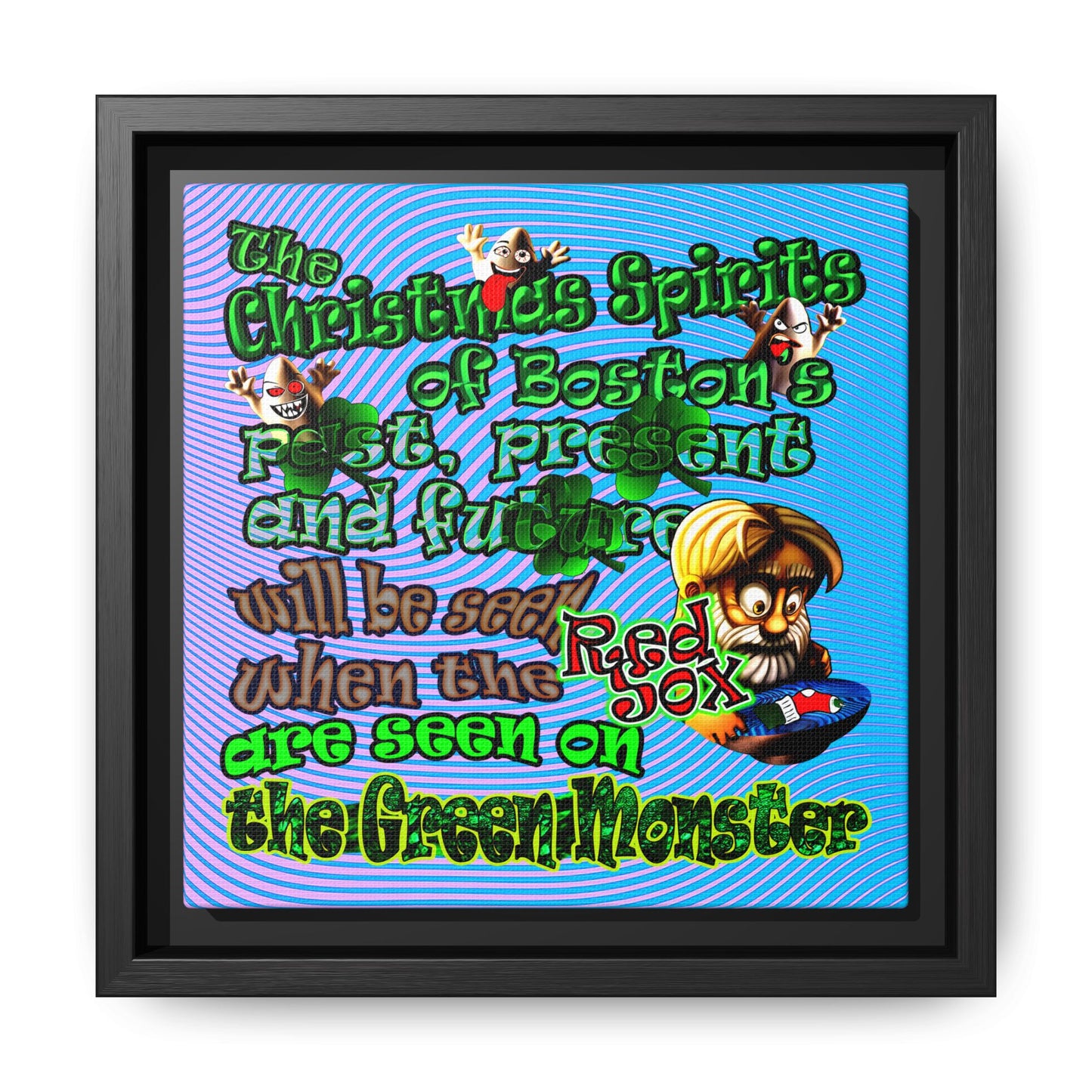 christmas spirits of boston - framed canvas art (light blue-purple wave)