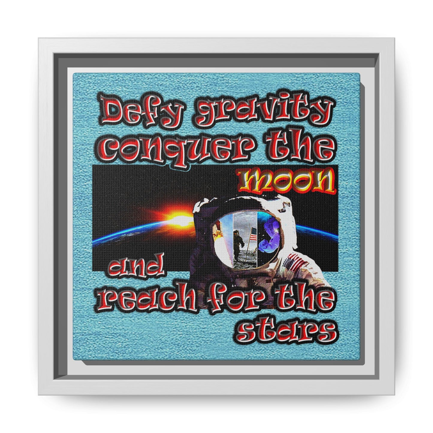 defy conquer reach - framed canvas art (faded blue)
