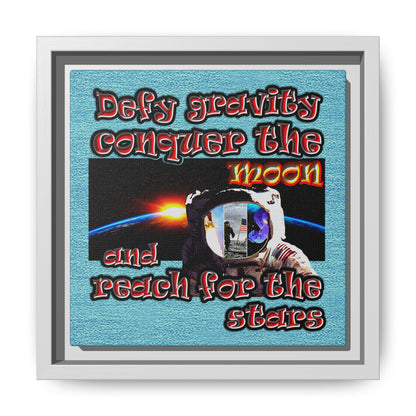 defy conquer reach - framed canvas art (faded blue)