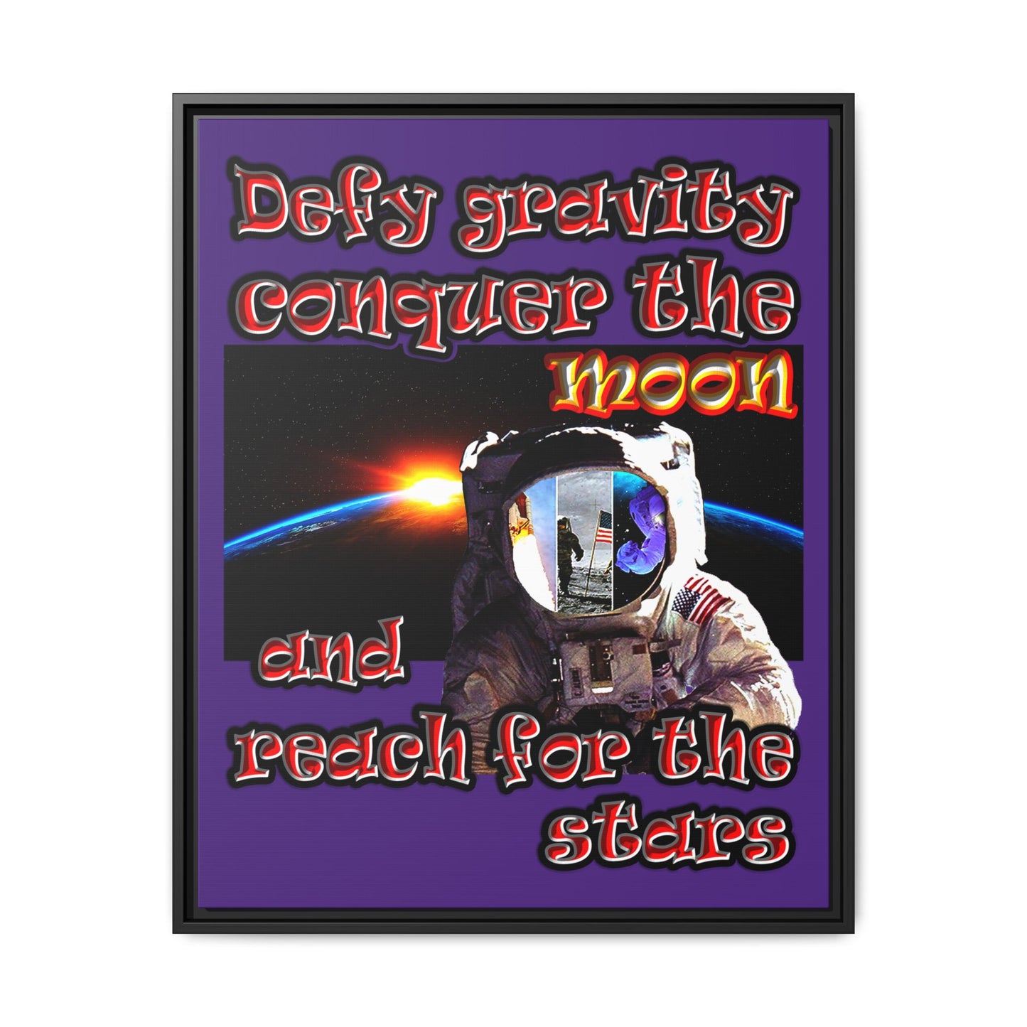 defy conquer reach - framed canvas art (purple)