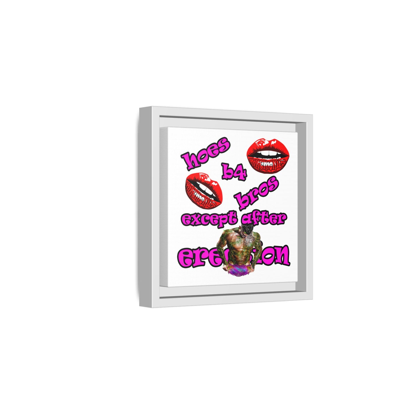 hoes b4 bros - framed canvas art (white)
