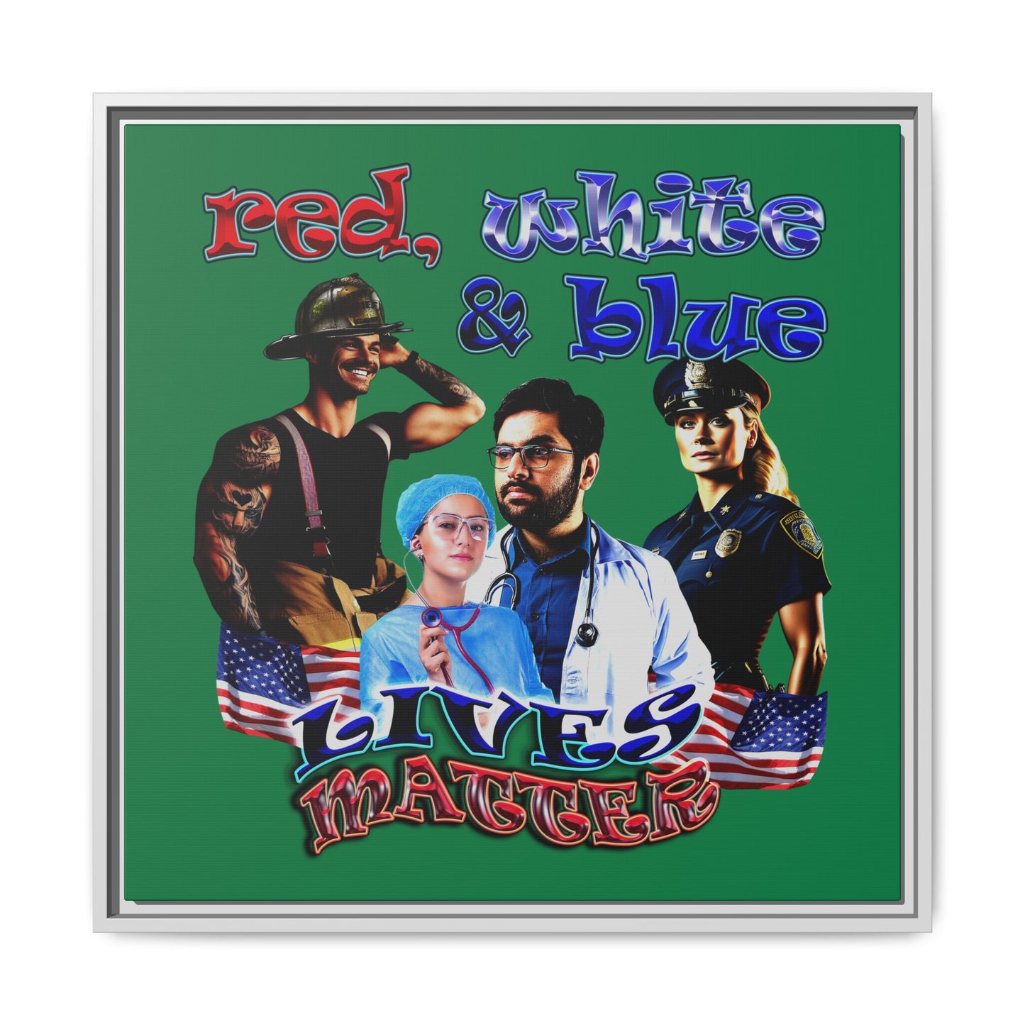 rw&b lives matter - framed canvas art (dark green)