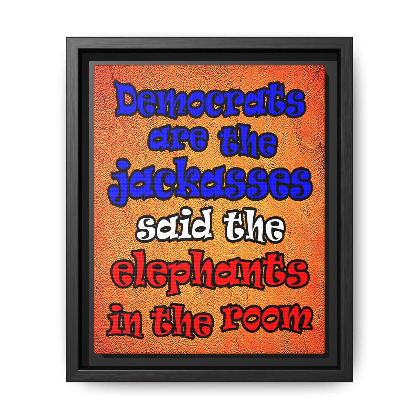 donkeys and elephants - framed canvas art (burnt orange)