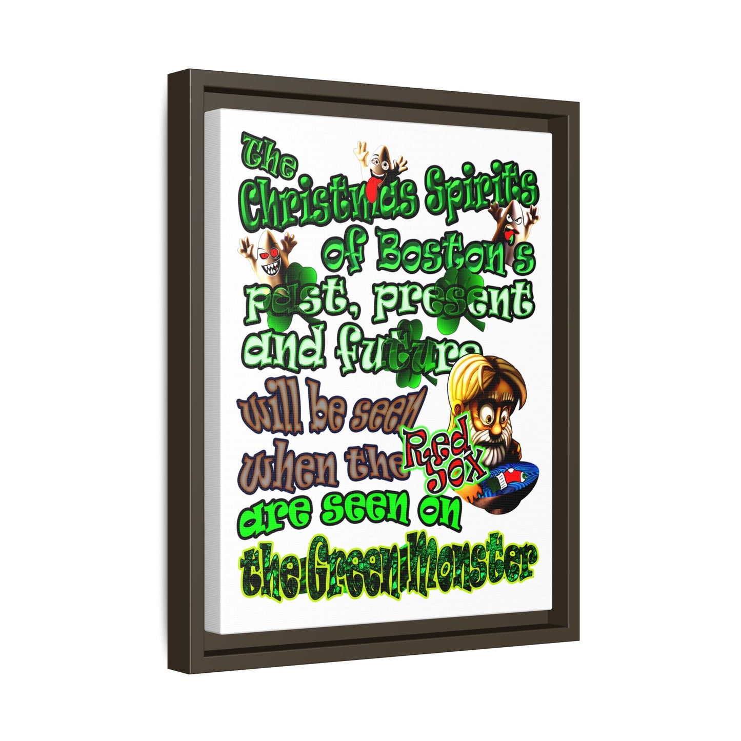 christmas spirits of boston - framed canvas art (white)
