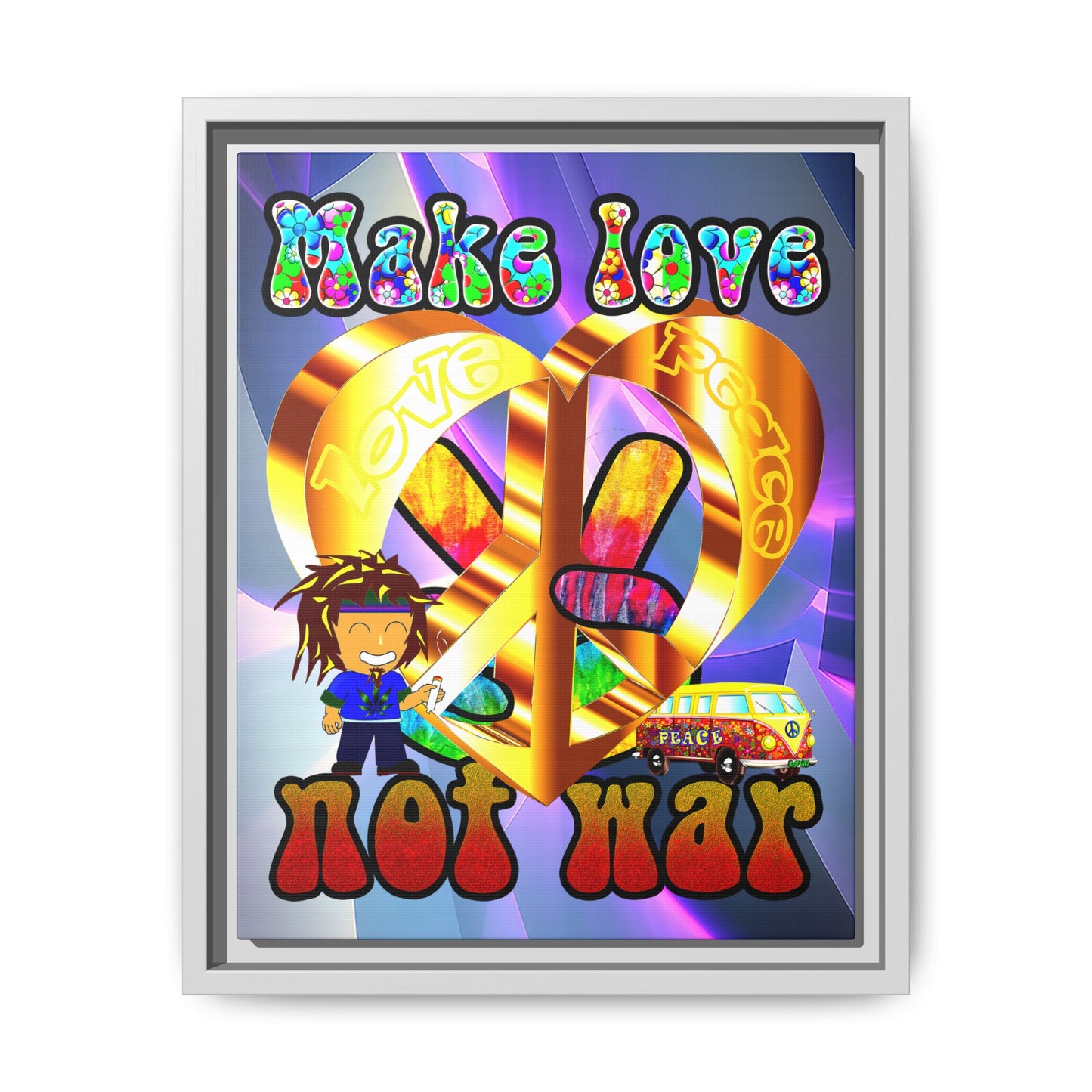 love peace - framed canvas art (grey-pink wave)