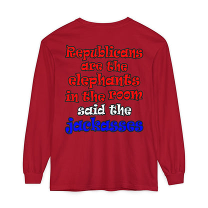 donkeys and elephants - Unisex Garment-dyed Long Sleeve T-Shirt