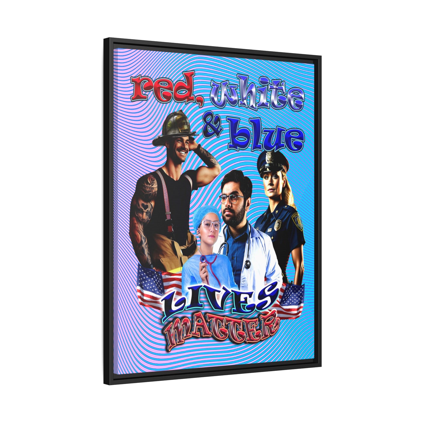 rw&b lives matter - framed canvas art (light blue-purple wave)