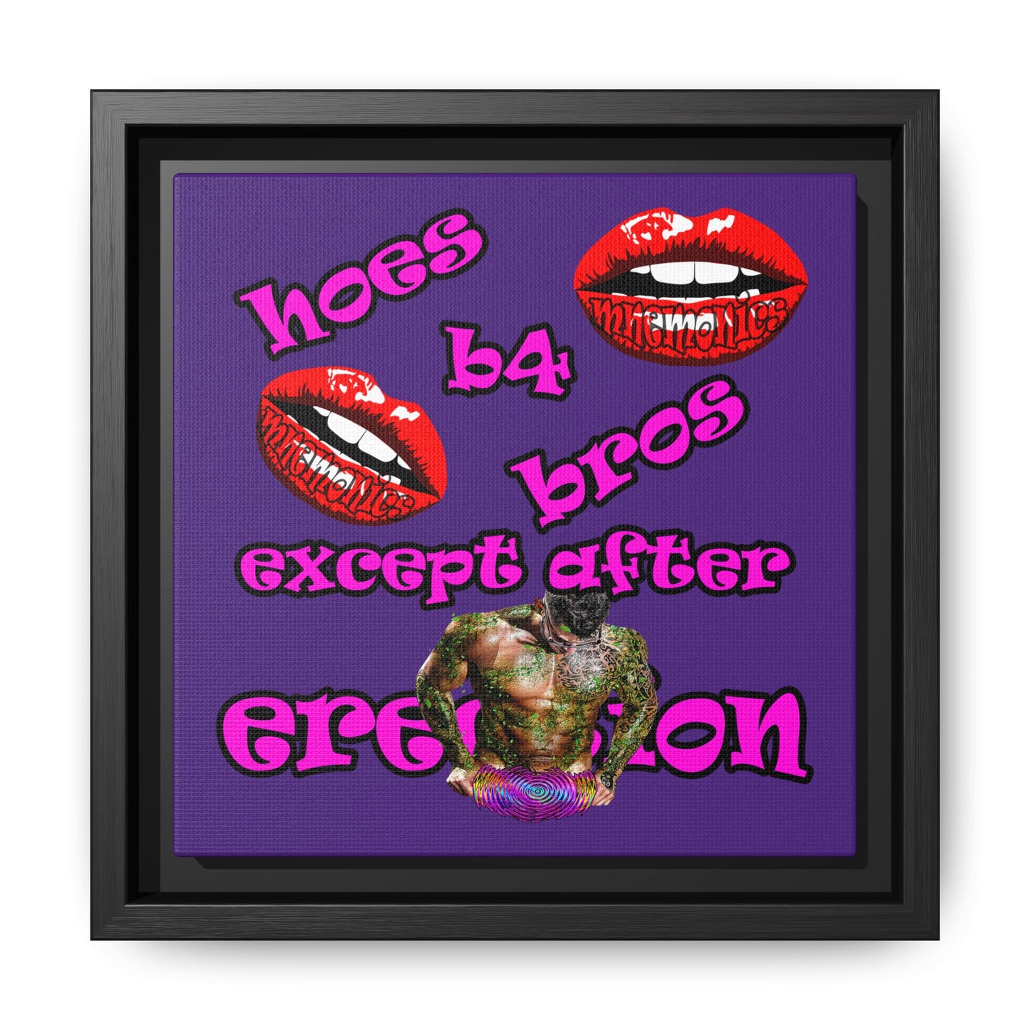 hoes b4 bros - framed canvas art (purple)