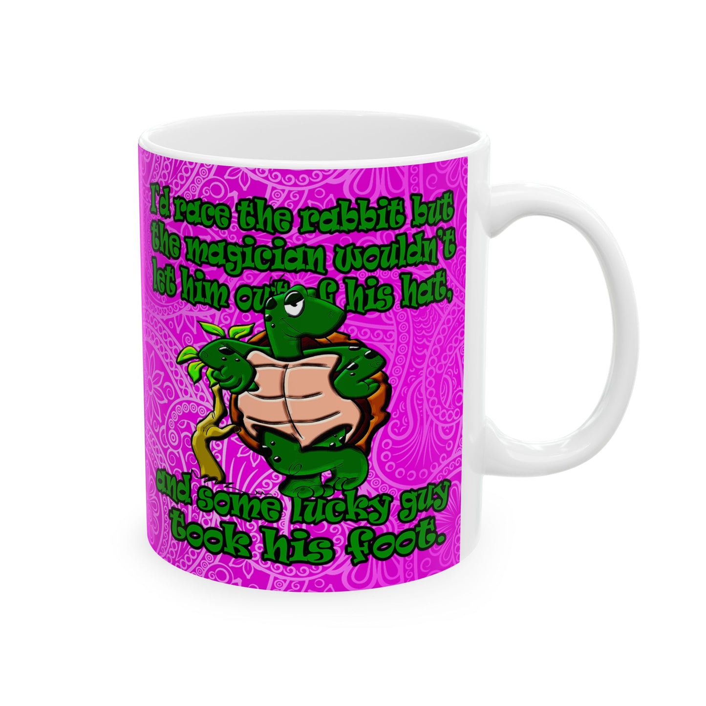 turtle race - White Mug (pink swirl)