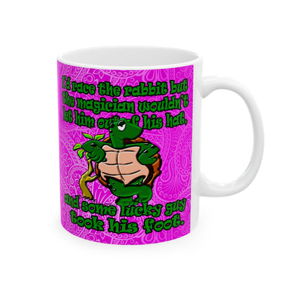 turtle race - White Mug (pink swirl)
