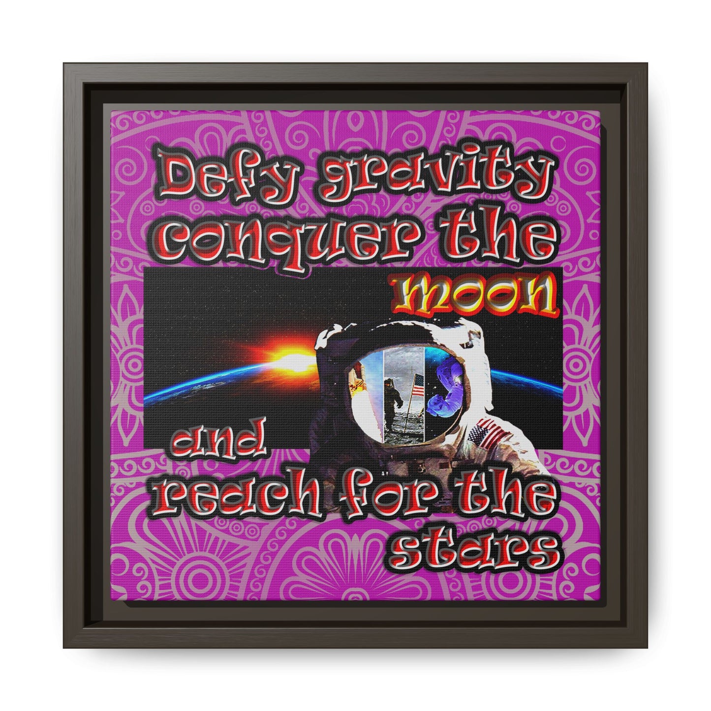 defy conquer reach - framed canvas art (pink swirl)