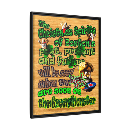 christmas spirits of boston - framed canvas art (butterscotch wood finish)