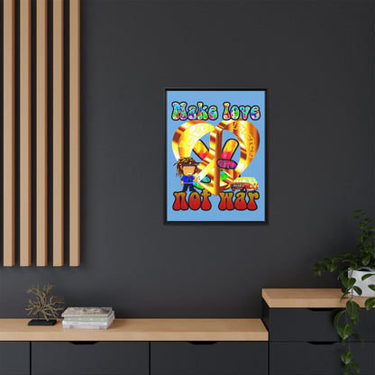 love peace - framed canvas art (light blue)