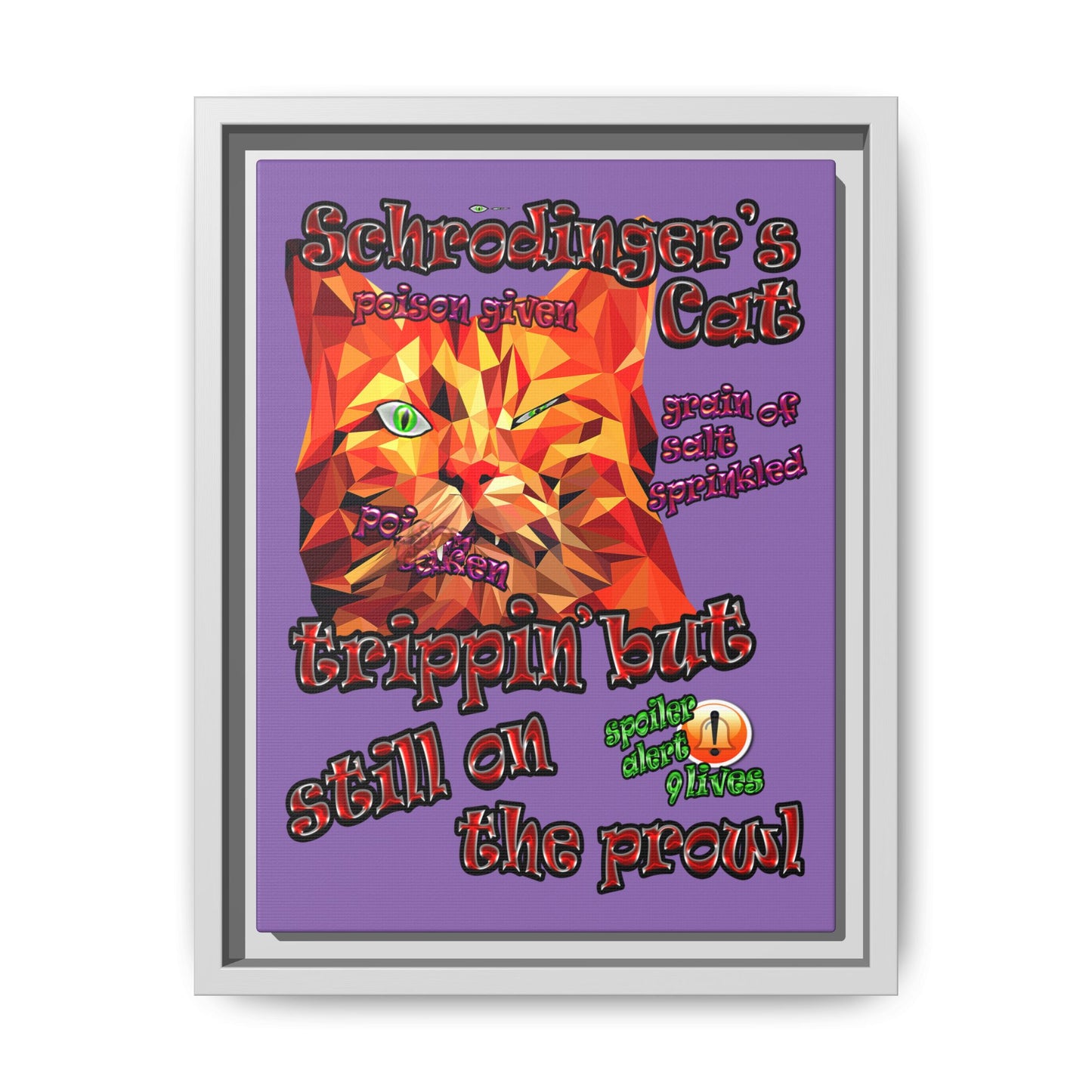 schrodinger's cat - framed canvas art (light purple)