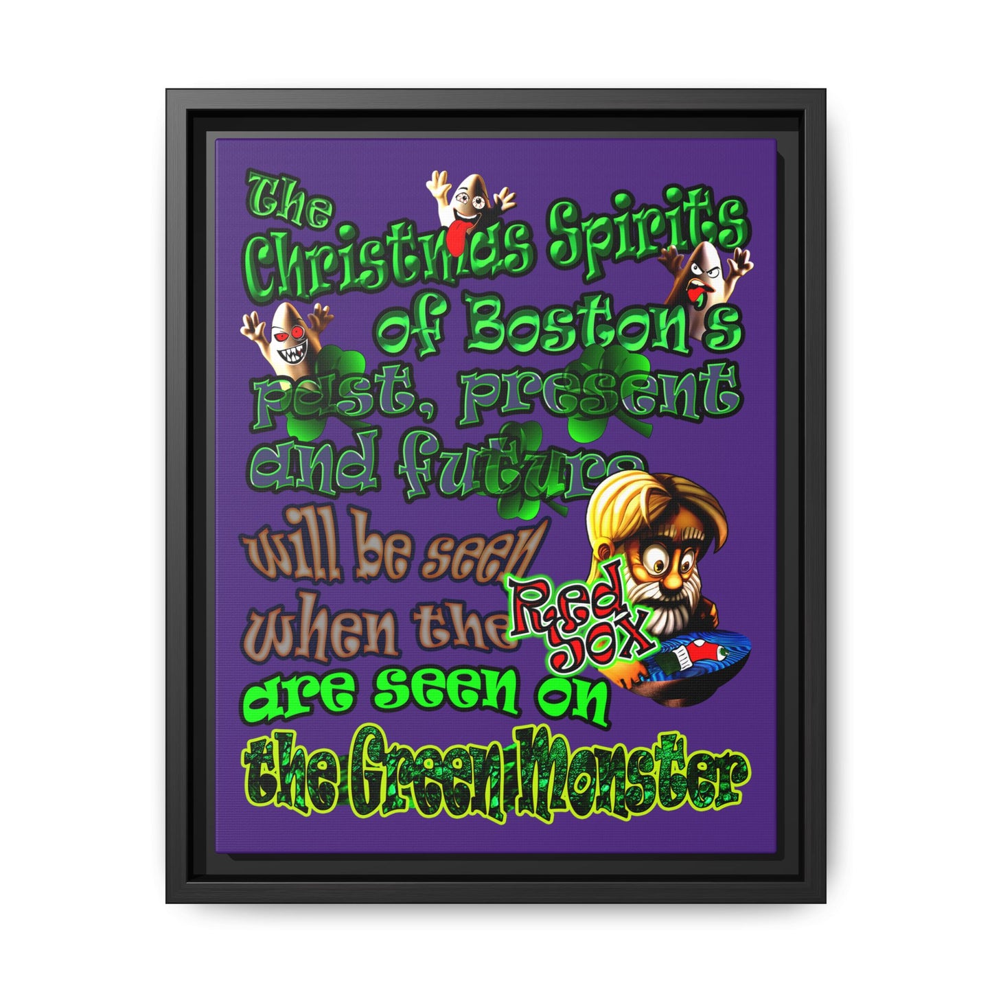 christmas spirits of boston - framed canvas art (purple)