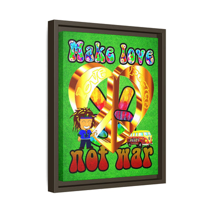 love peace - framed canvas art (green turf)